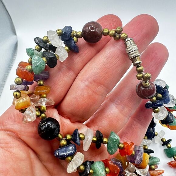 18” Multi-gemstone statement necklace with gold/brass tone accents! - Picture 5 of 11